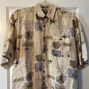 Brian Brothers 100% Linen Button Up Short Sleeve Shirt Hawaiian Beach Medium